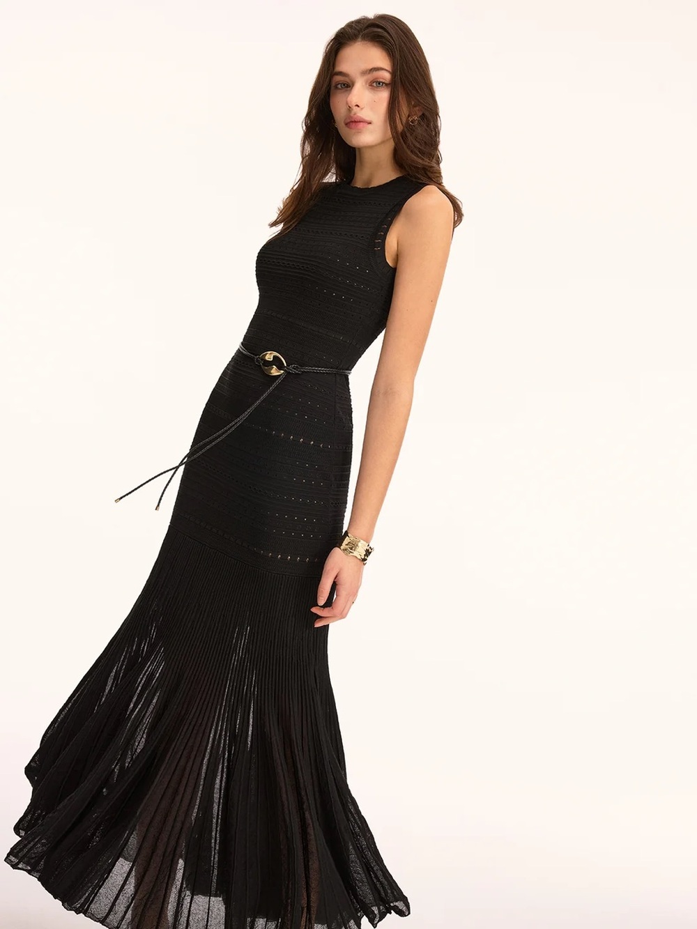 176 Sleeveless Crochet Knit Maxi Dress